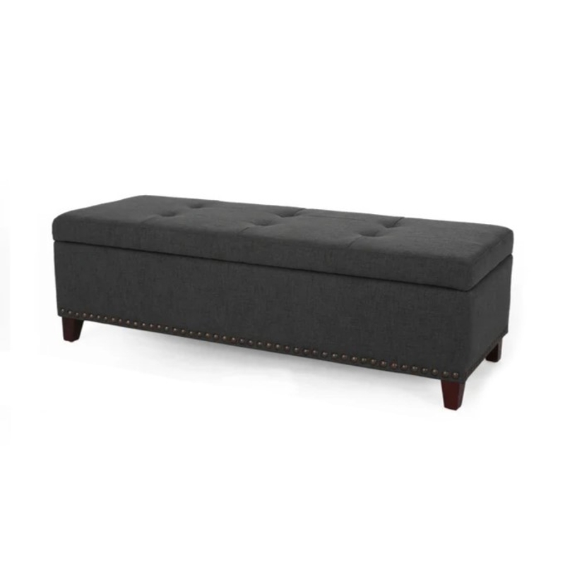 Storage Ottoman with Tufted Waffle Stitching, Nailhead Trim, Contemporary Design and Ample Storage Space, 50.85" L x 19.65" W x 15.75" H, Dark Gray