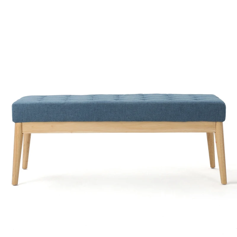 Fabric Ottoman with Cushioned Top, Sturdy Frame, and Space-Saving Design, 43.5" L x 15.75" W x 17" H, Blue