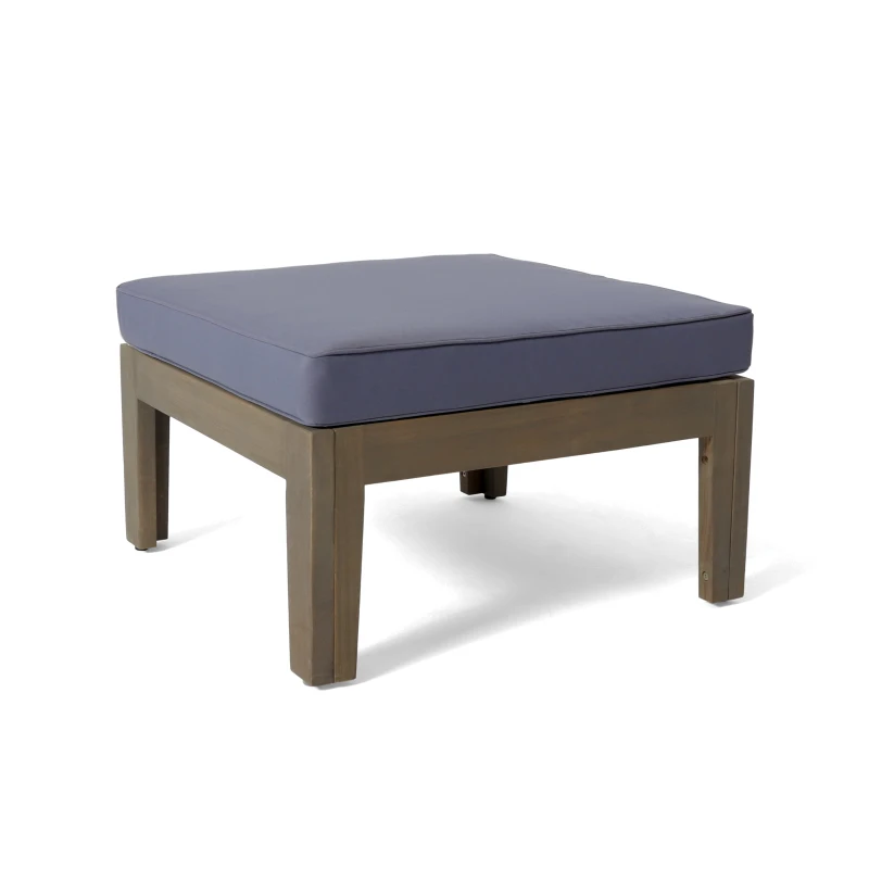 Transitional L-Shaped Patio Furniture Set, Acacia Wood Frame with Water-Resistant Cushions and Slat Panel Design, 27" L x 29.5" W x 26.25" H, Gray