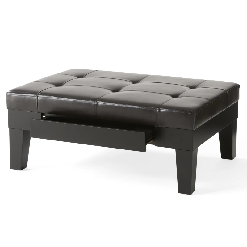 Ottoman with Drawer, Plush Comfort, Versatile Design, Durable Build, Compact and Portable, 40.5" x 29.5" x 17.75", Dark Coffee
