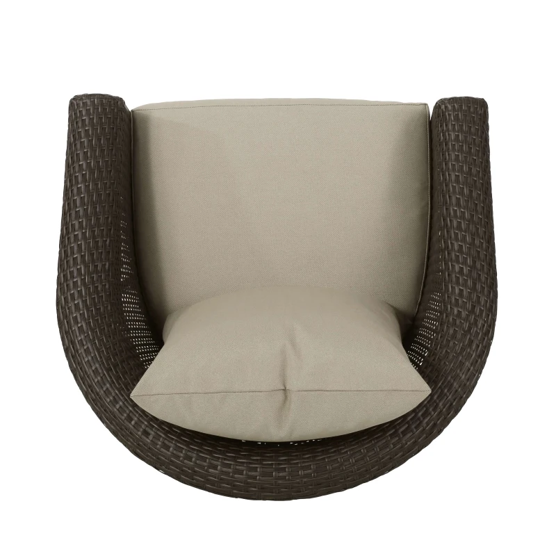 Vinsetto Swivel Club Chair with Hand-Crafted Wicker and Aluminum, Weather-Resistant Polyester Cushions, No Assembly Required, 32.5" L x 31.25" W x 31" H, Brown