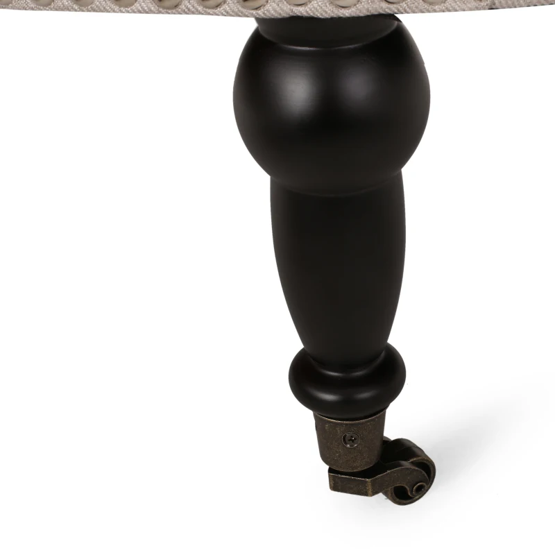 Ottoman with Casters and Birch Wood Legs, Contemporary Design, Button Tufted Diamond Stitch, Nailhead Accents, 35" x 35" x 17", Wheat