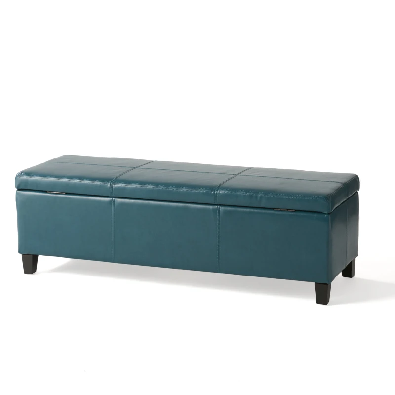 Storage Ottoman with Contemporary Design, Upholstered Seating, Versatile Storage Bench, 51.25" L x 17.5" W x 16.25" H, Teal