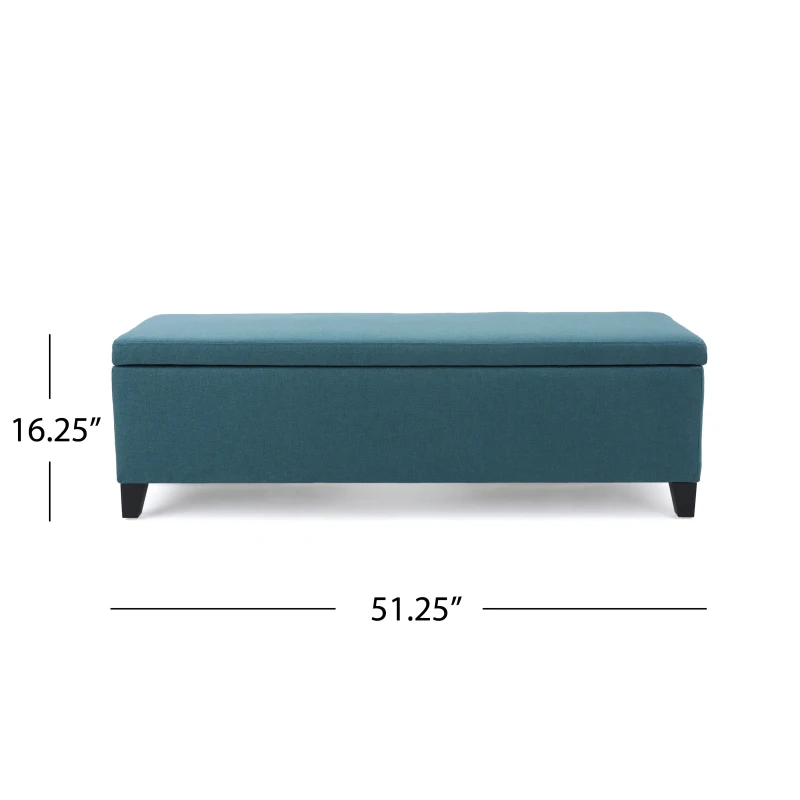 Storage Ottoman with Cushioned Top, Sturdy Frame, and Space-Saving Design, 51" L x 17.25" W x 16.5" H, Teal