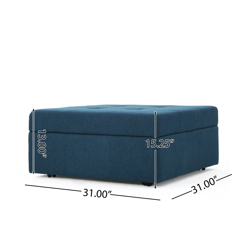 Storage Ottoman with Tufted Waffle Stitch, Contemporary Design, Ample Storage Space, Rolling Casters, 31" L x 31" W x 15.25" H, Navy Blue