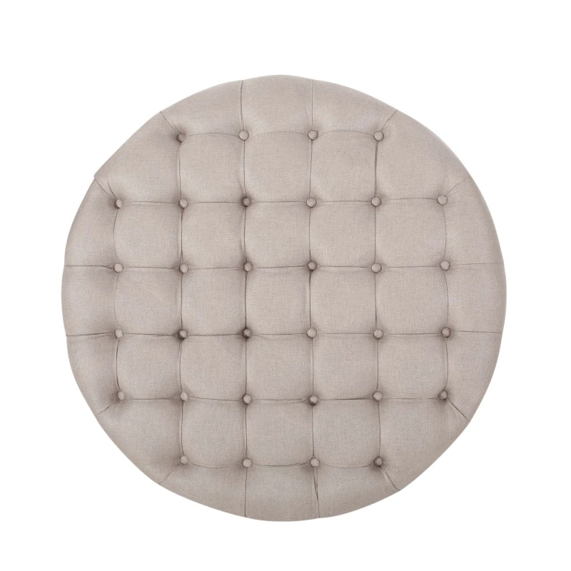 Ottoman with Casters and Birch Wood Legs, Contemporary Design, Button Tufted Diamond Stitch, Nailhead Accents, 35" x 35" x 17", Wheat