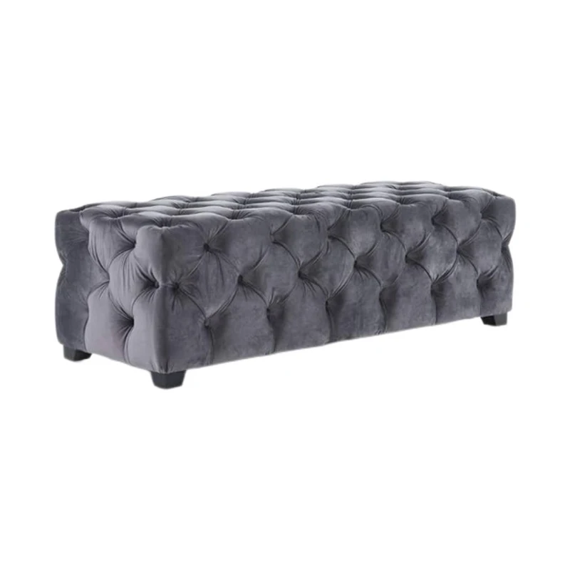 Contemporary Glam Rectangle Padded Ottoman with Cushioned Top, Sturdy Frame, and Space-Saving Design, 50.75" L x 18.75" W x 15.75" H, Grey