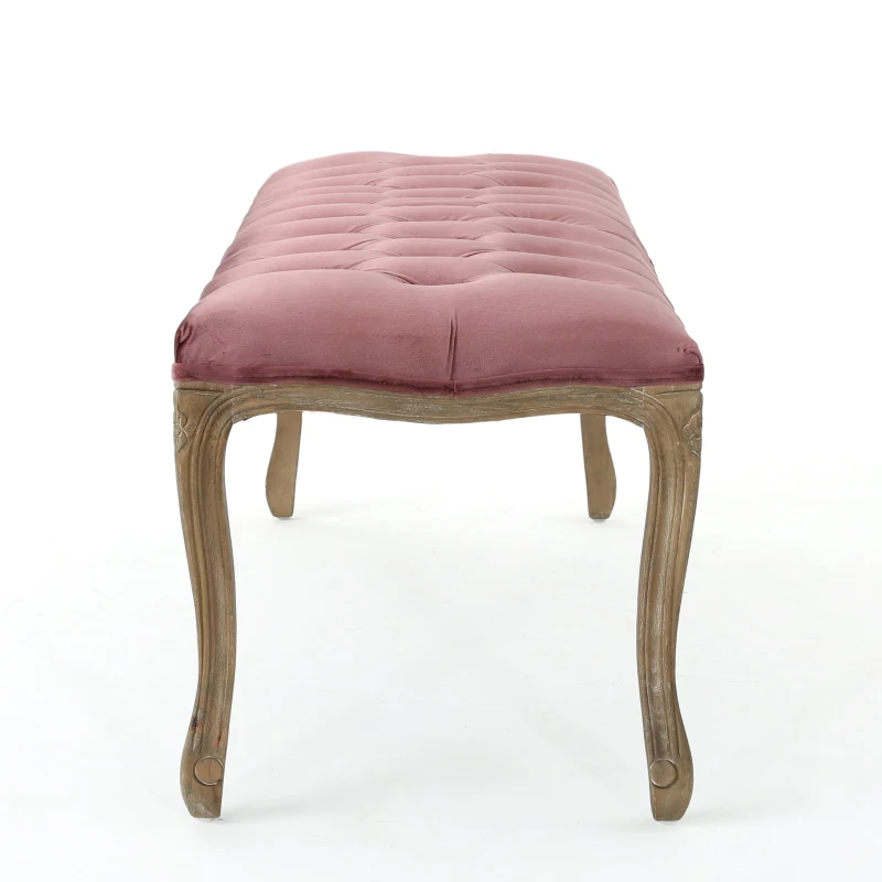 Stylish Bedroom Bench with Padded Seat Cushion, Upturned Wide U Shape, Light Assembly Required, 46.25" L x 17" W x 18" H, Blush