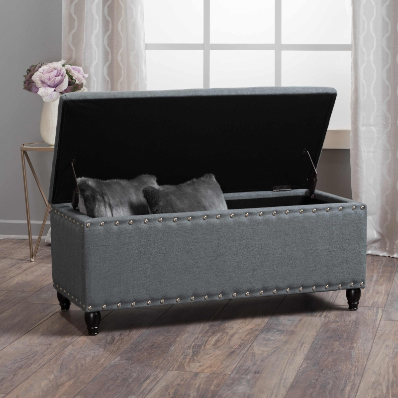 Fabric Storage Ottoman Bench with Solid Wood Construction, Versatile Seating and Storage, 42" L x 18.25" W x 18.25" H, Charcoal