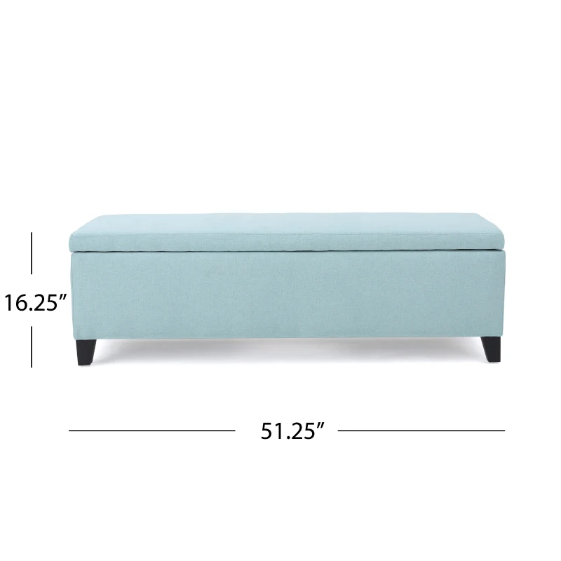Storage Ottoman with Cushioned Top, Sturdy Frame, and Space-Saving Design, 51" L x 17.25" W x 16.5" H, Light Blue