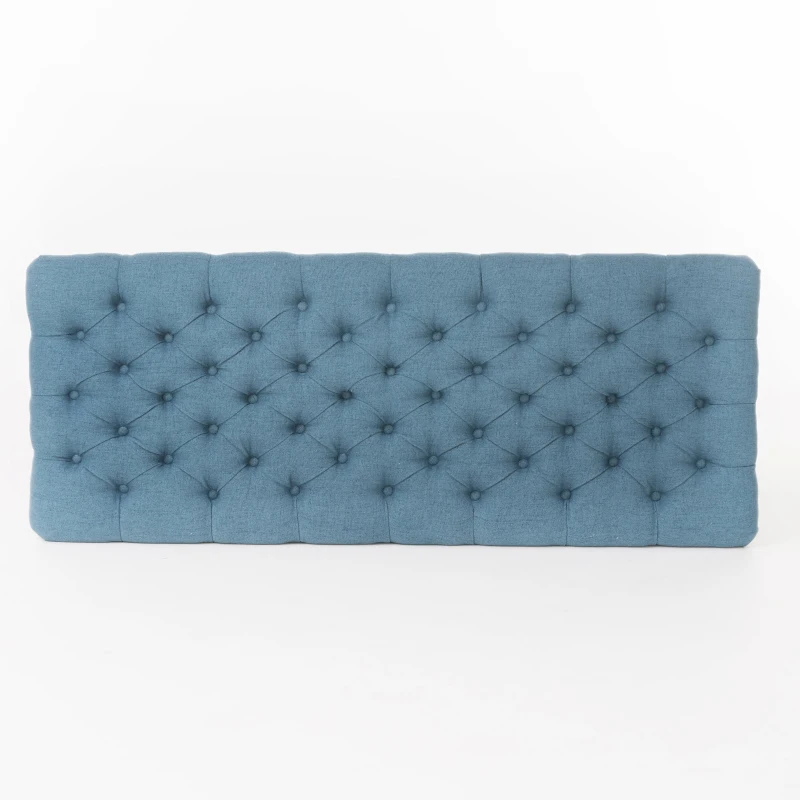 Storage Ottoman with Birch Legs, Hand-Tufted Fabric, 50" L x 20.5" W x 18.25" H, Spot Clean, Blue