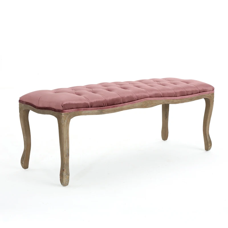 Stylish Bedroom Bench with Padded Seat Cushion, Upturned Wide U Shape, Light Assembly Required, 46.25" L x 17" W x 18" H, Blush