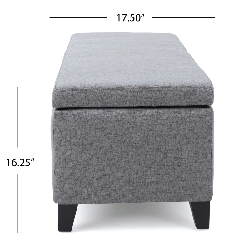 Storage Ottoman with Cushioned Top, Sturdy Frame, and Space-Saving Design, 51" L x 17.25" W x 16.5" H, Gray