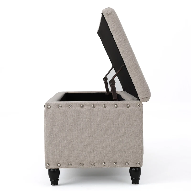 Fabric Storage Ottoman Bench with Solid Wood Construction, Versatile Seating and Storage, 42" L x 18.25" W x 18.25" H, Wheat