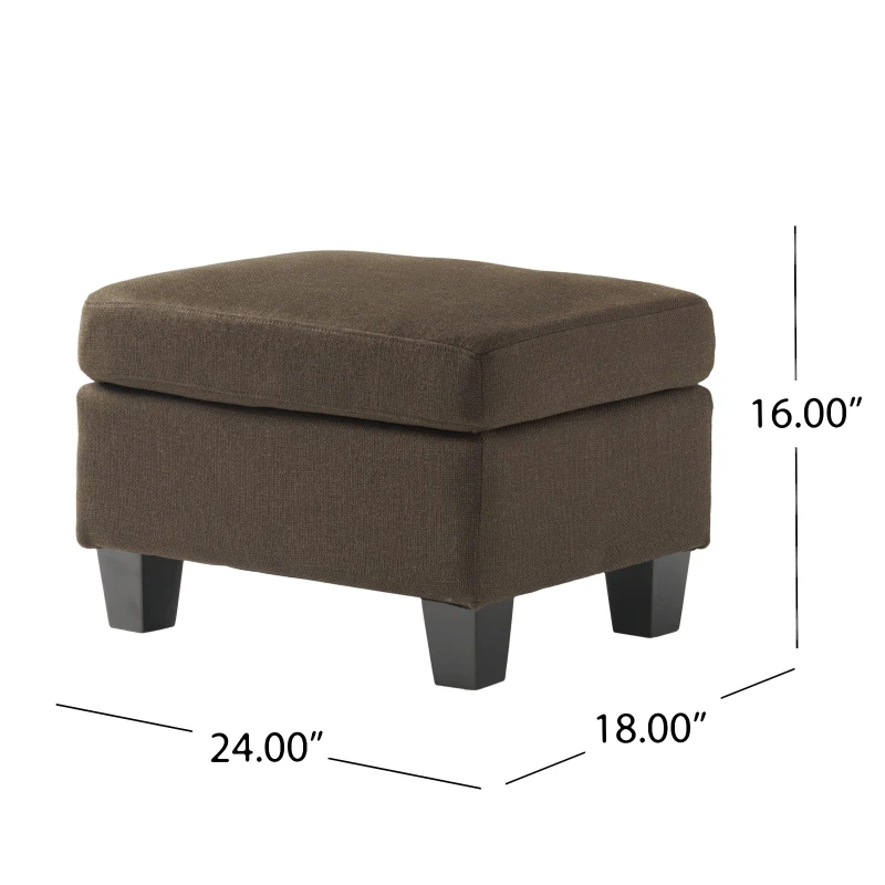 Fabric Ottoman with Contemporary Design, Smooth Upholstery, Versatile Use, Birch Wood Legs, 24" W x 18" D x 16" H, Chocolate