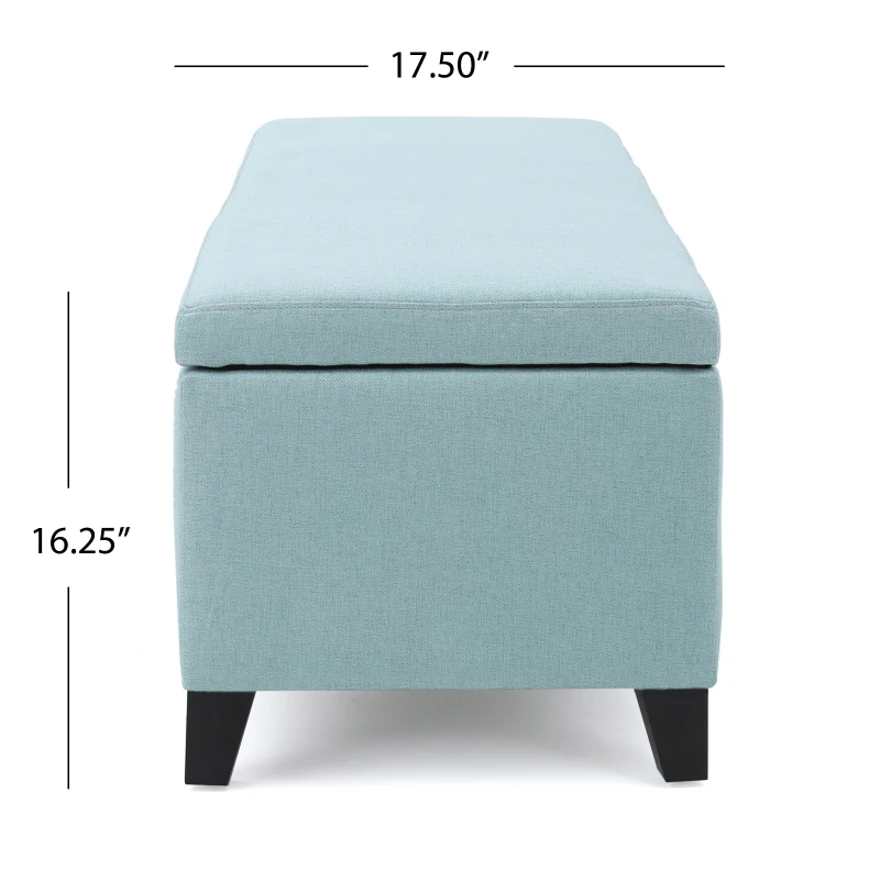 Storage Ottoman with Cushioned Top, Sturdy Frame, and Space-Saving Design, 51" L x 17.25" W x 16.5" H, Light Blue