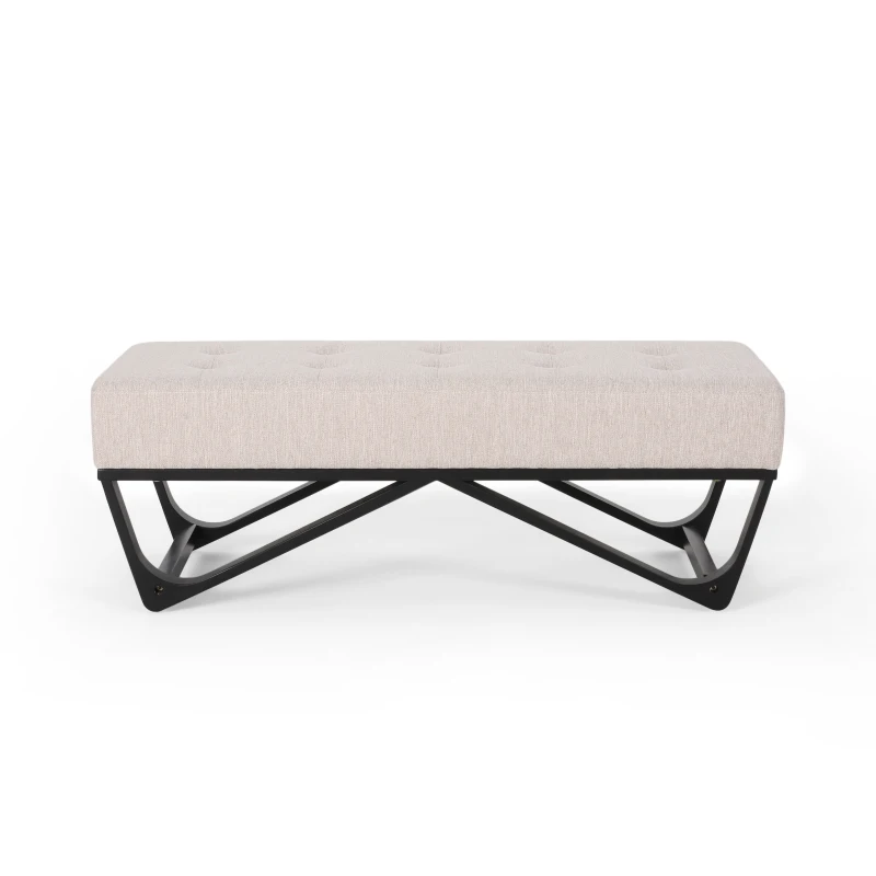 Ottoman with Cushioned Top, Sturdy Frame, and Space-Saving Design, 47.25" L x 17.5" W x 16.5" H, Beige