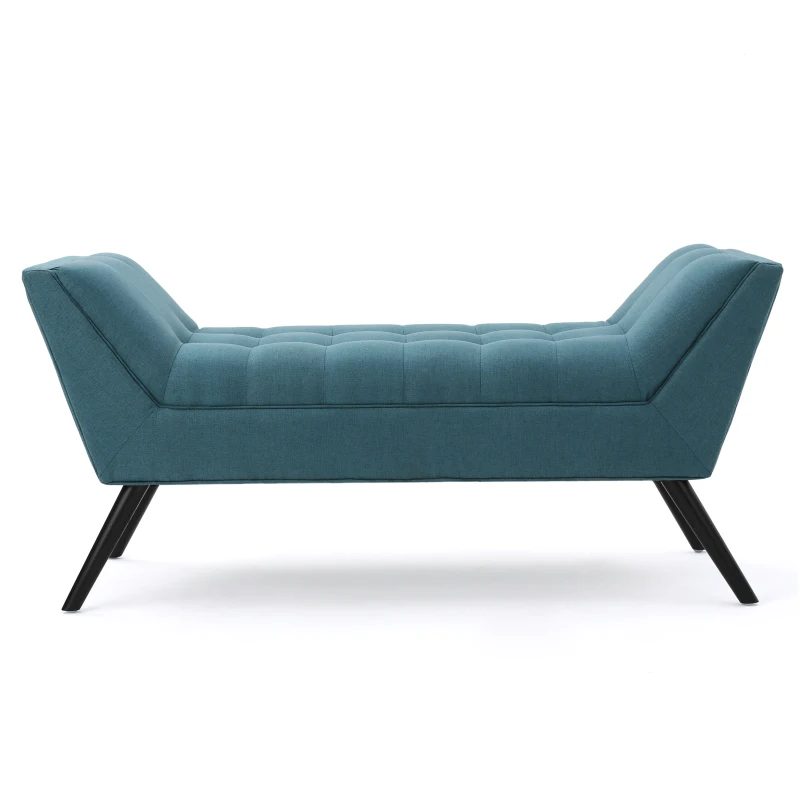 Stylish Bedroom Bench with Padded Seat Cushion, Upturned Wide U Shape, Light Assembly Required, 52" x 19.5" x 23.5", Teal