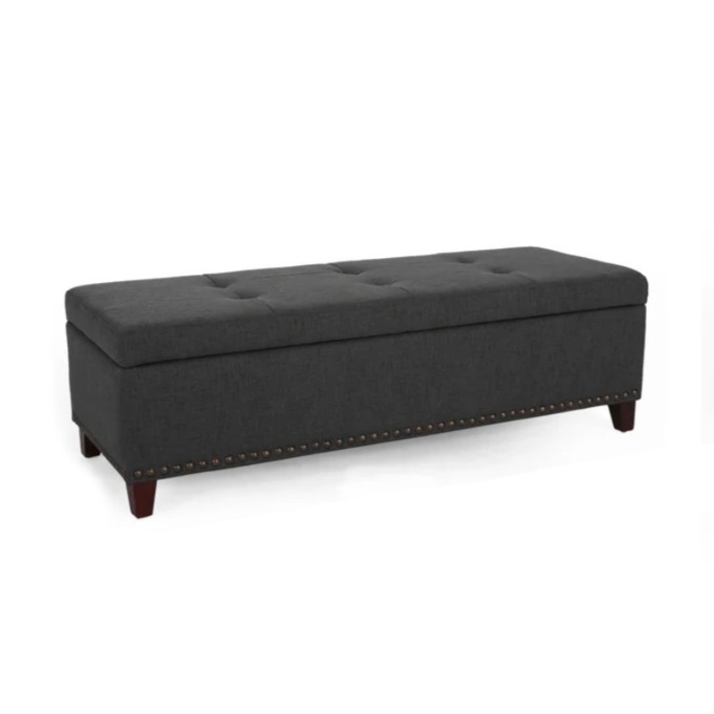 Storage Ottoman with Tufted Waffle Stitching, Nailhead Trim, Contemporary Design and Ample Storage Space, 50.85" L x 19.65" W x 15.75" H, Dark Gray