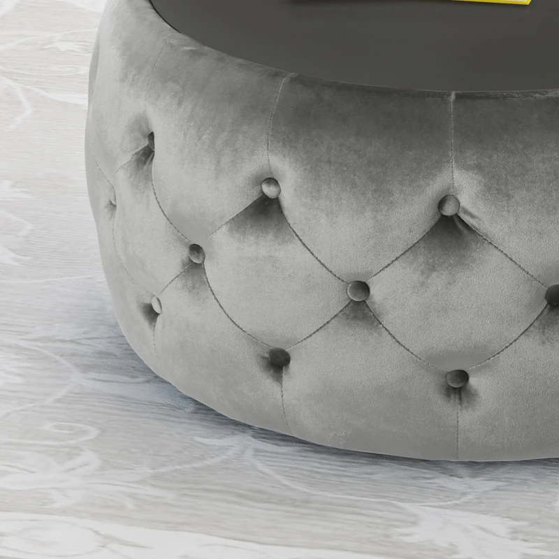 Velvet Ottoman with Cushioned Top, Sturdy Frame, and Space-Saving Design, 30" L x 30" W x 14.5" H, Smoke