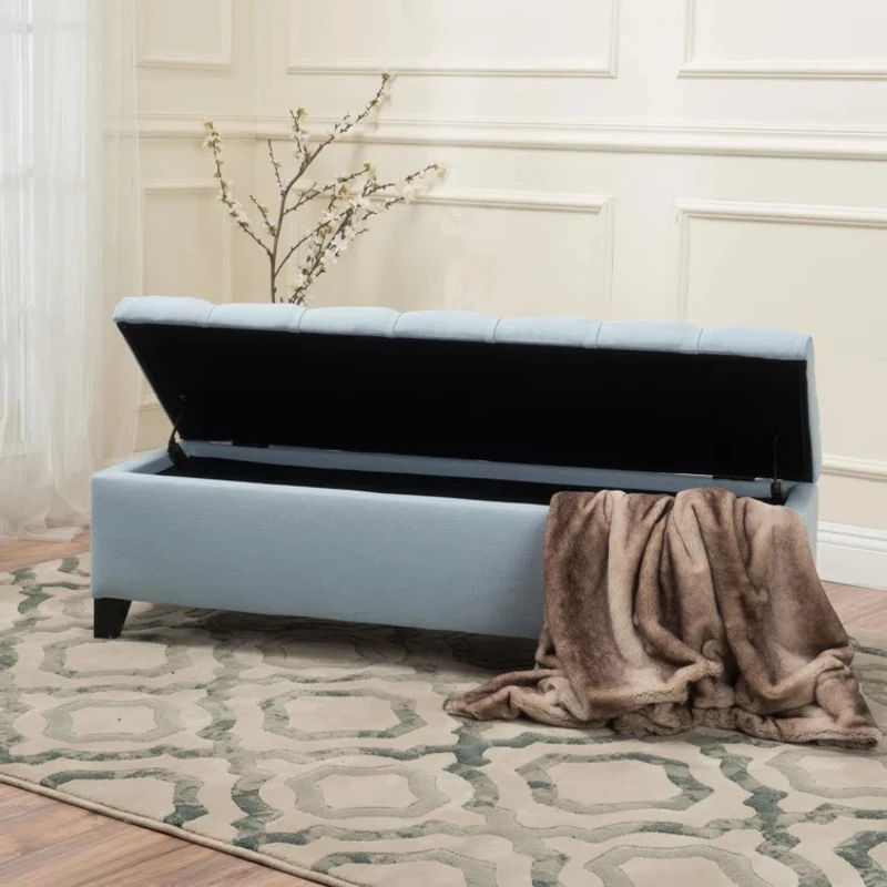Storage Ottoman with Contemporary Design, Upholstered Seating, Versatile Storage Bench, 51" L x 17.5" W x 17" H, Blue