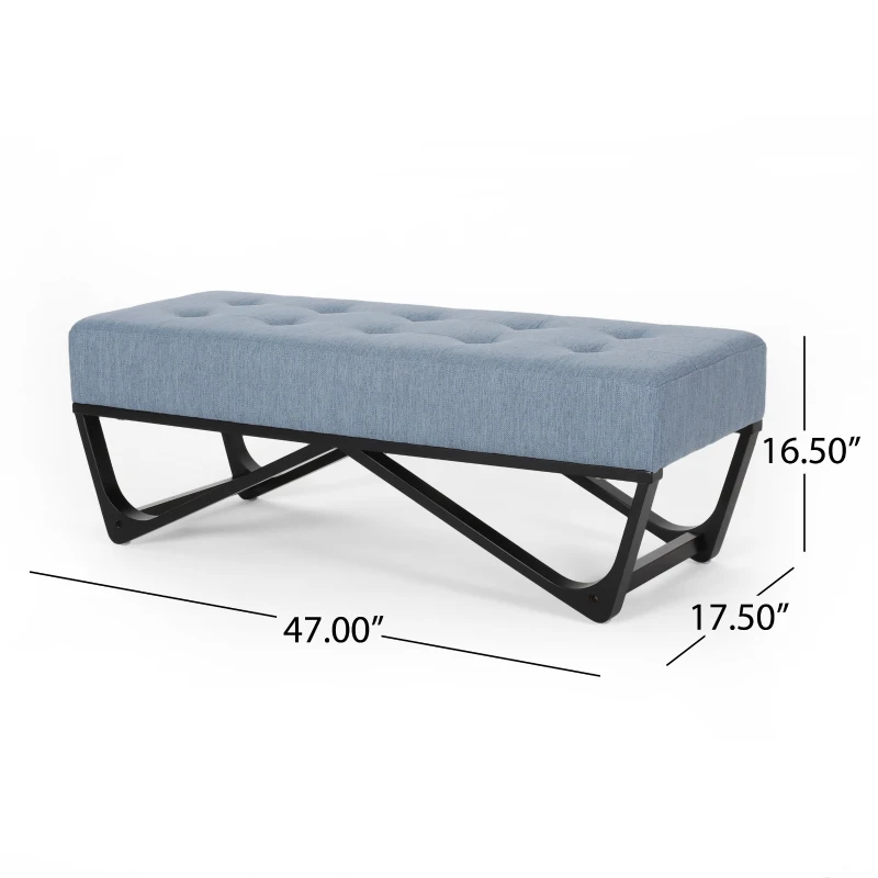 Ottoman with Cushioned Top, Sturdy Frame, and Space-Saving Design, 47.25" L x 17.5" W x 16.5" H, Light Blue