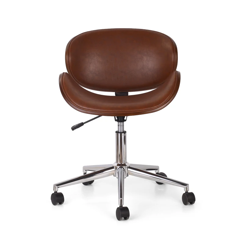 Vinsetto Mid-Century Modern Office Chair, Faux Leather Upholstery, Bentwood Design, Adjustable Height with Swivel, Rolling Casters, 23"x23"x29.25", Walnut