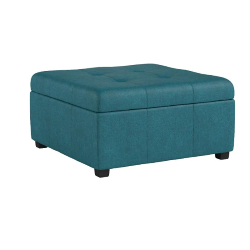 Storage Ottoman with Fabric Upholstery, Dark Stained Birch Legs, Extra Seating, 35" L x 35" W x 18.5" H, Teal