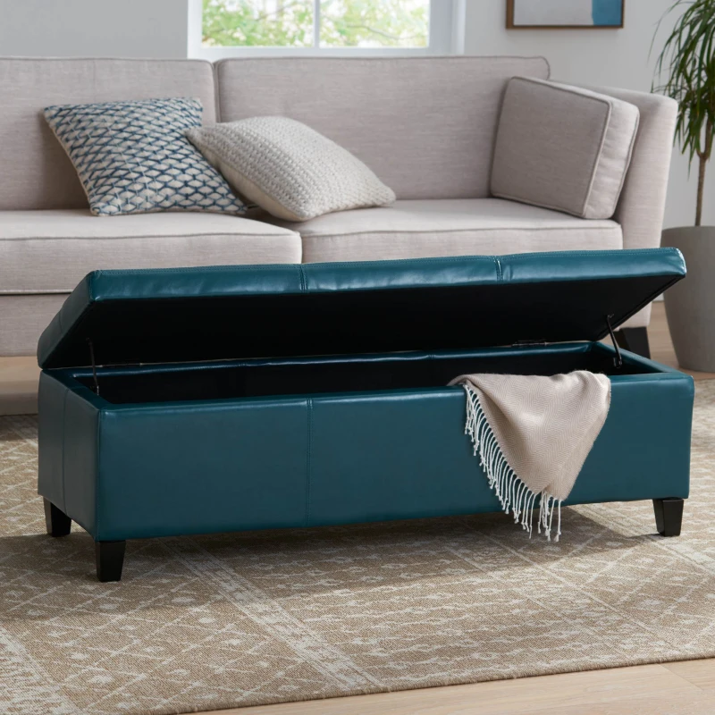 Storage Ottoman with Contemporary Design, Upholstered Seating, Versatile Storage Bench, 51.25" L x 17.5" W x 16.25" H, Teal