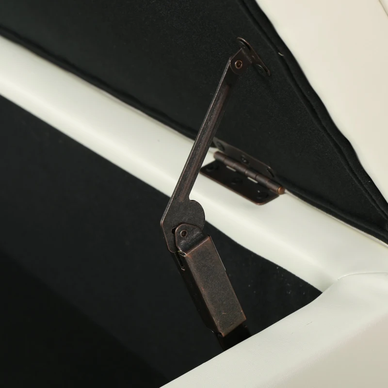 Storage Ottoman with Birch Legs, Faux Leather Tufted, 50" L x 20.5" W x 18.25" H, Spot Clean, Ivory