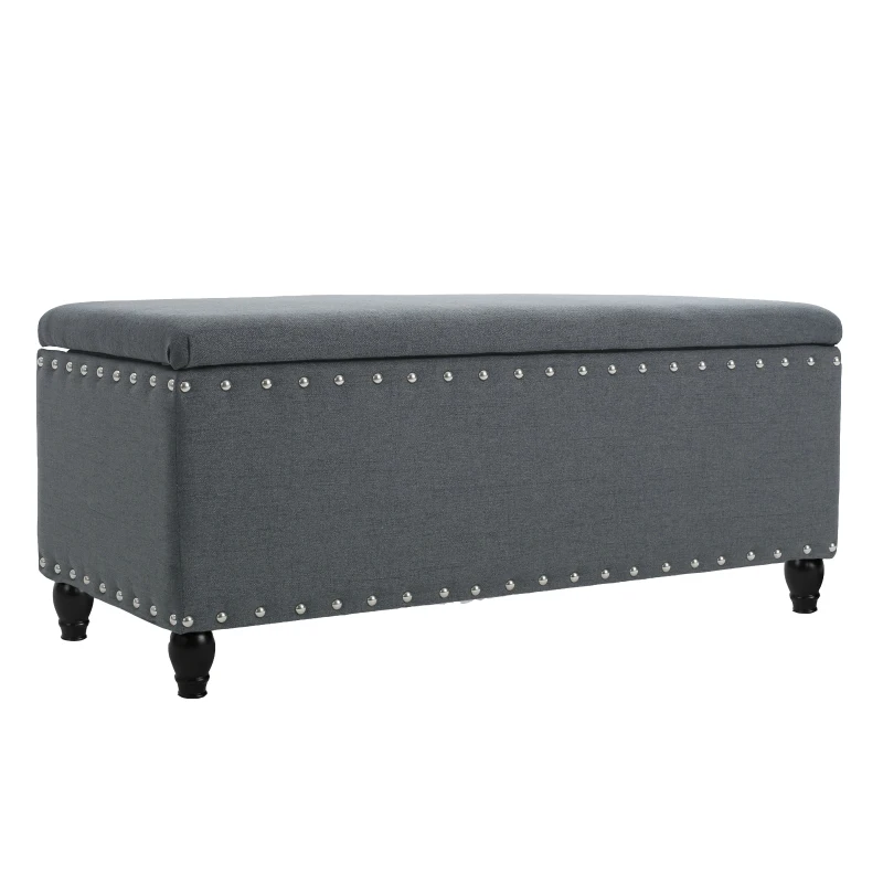 Fabric Storage Ottoman Bench with Solid Wood Construction, Versatile Seating and Storage, 42" L x 18.25" W x 18.25" H, Charcoal
