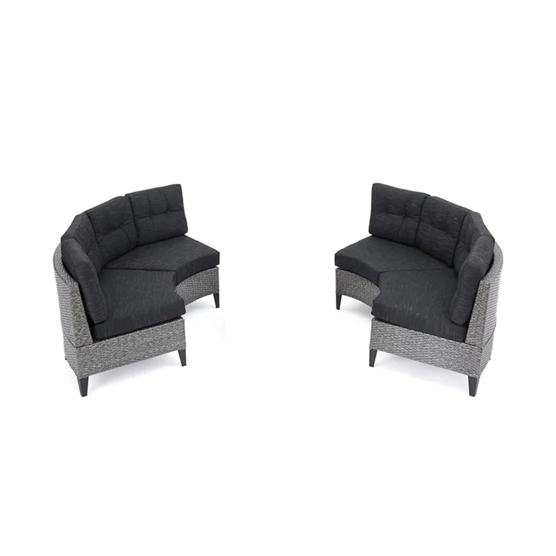 Outdoor 4 Seater Sofa, Modular Half-Circle Design, Polyethylene Rattan, Water-Resistant Cushions, Assembly Required, 105.5" x 35" x 28", Black+Gray