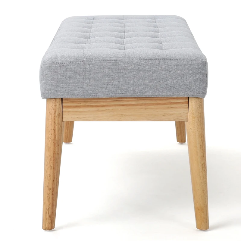 Fabric Ottoman with Cushioned Top, Sturdy Frame, and Space-Saving Design, 43.5" L x 15.75" W x 17" H, Light Gray
