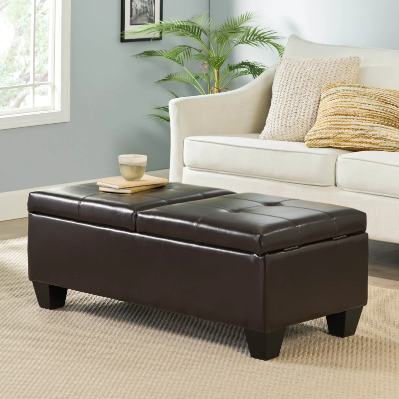 Storage Ottoman with Cushioned Top, Sturdy Frame, and Space-Saving Design, 46.5" L x 20.75" W x 17.25" H, Chocolate