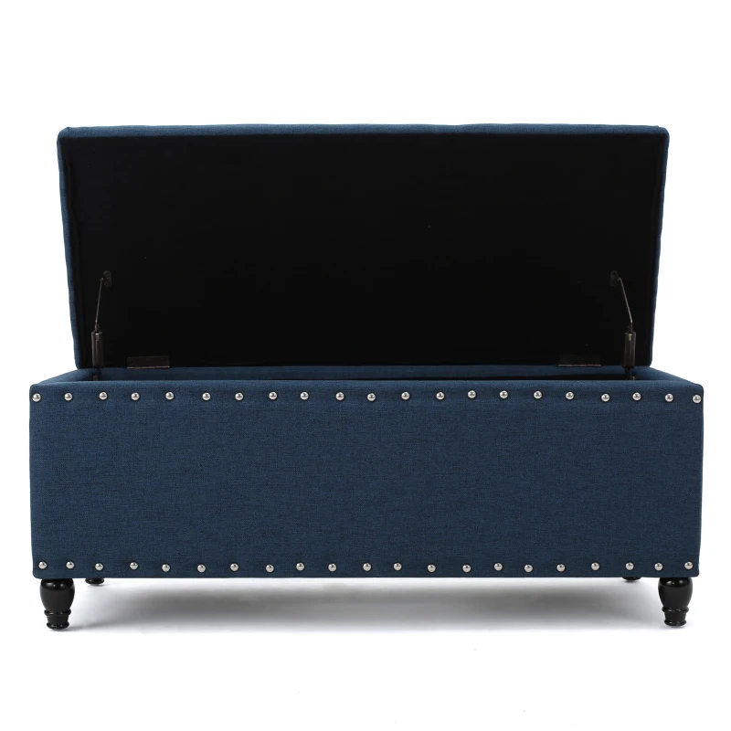 Fabric Storage Ottoman Bench with Solid Wood Construction, Versatile Seating and Storage, 42" L x 18.25" W x 18.25" H, Navy Blue
