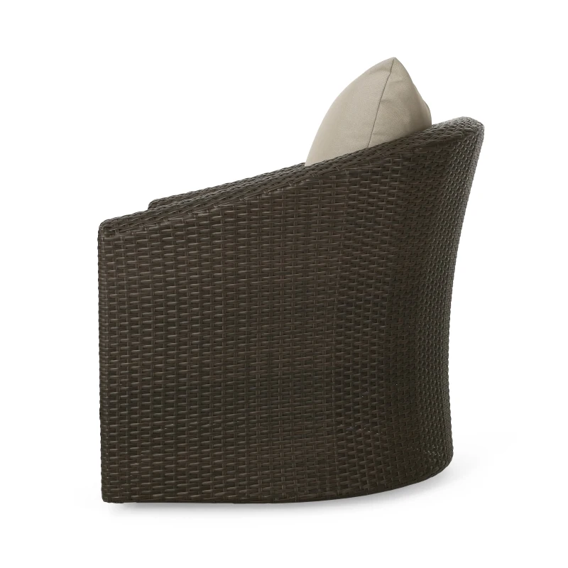 Vinsetto Swivel Club Chair with Hand-Crafted Wicker and Aluminum, Weather-Resistant Polyester Cushions, No Assembly Required, 32.5" L x 31.25" W x 31" H, Brown