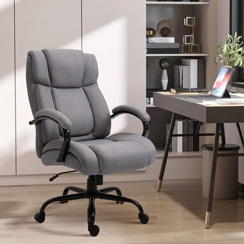 Vinsetto Big and Tall Executive Office Chair, Ergonomic Heavy-Duty High Back Computer Desk Chair 484lbs with Wide Seat,  Linen Fabric, Adjustable Height, Swivel Wheels, Light Gray