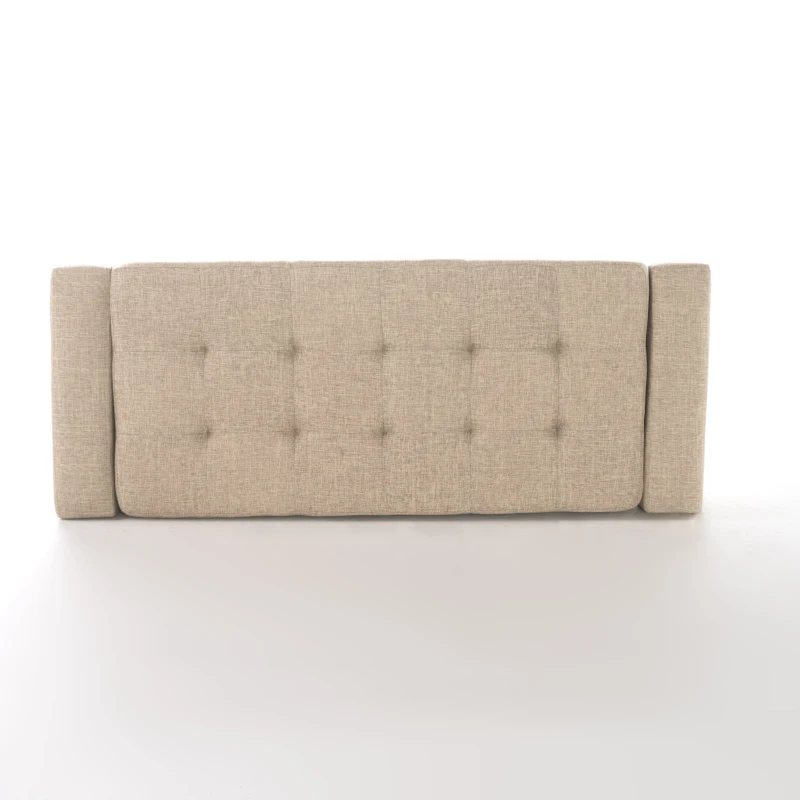 Storage Ottoman with Studs, Hinged Lid, Tufted Top, and Birch Legs, 50.85" L x 19.5" W x 17" H, Wheat