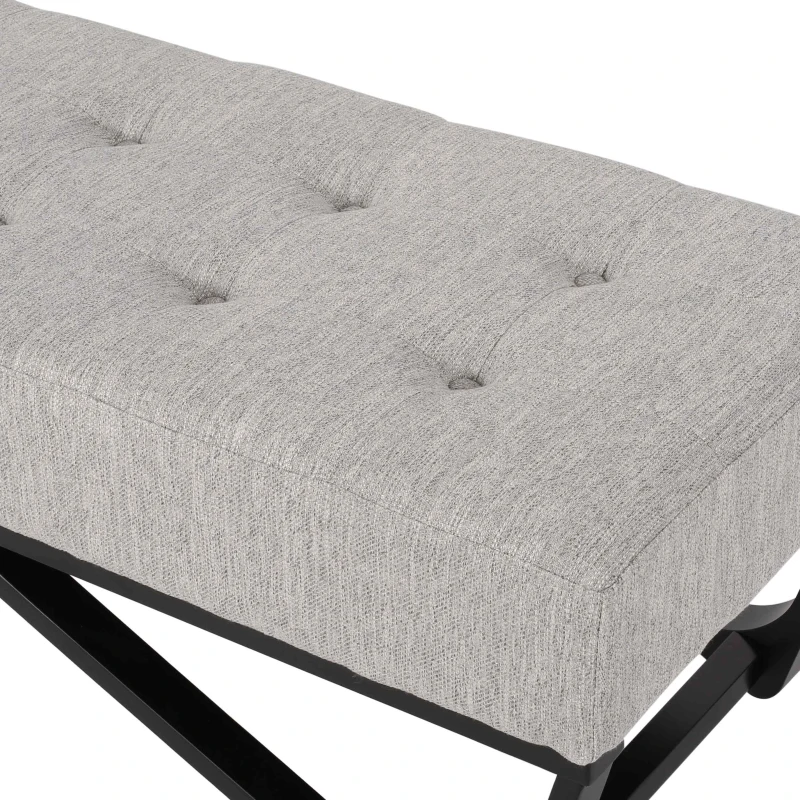 Ottoman with Cushioned Top, Sturdy Frame, and Space-Saving Design, 47.25" L x 17.5" W x 16.5" H, Light Gray
