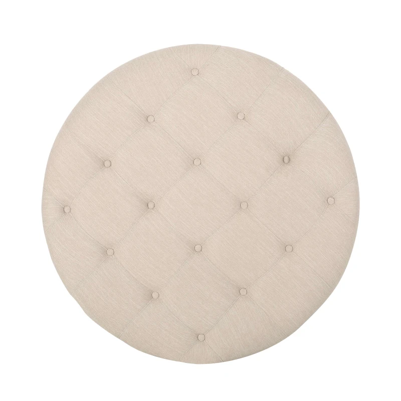 Vinsetto Round Ottoman with Cushioned Top, Sturdy Frame, and Space-Saving Design, 40" L x 40" W x 20" H, Beige