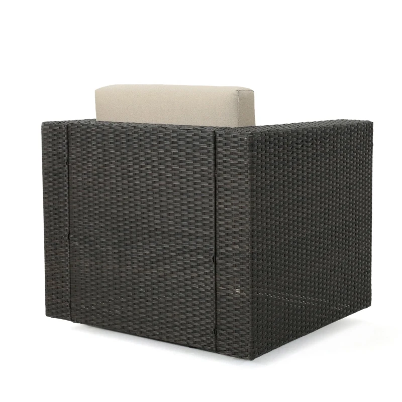 Outdoor Wicker Club Chair with Water Resistant Cushions, Swivel Chair, 33.5" L x 31.5" W x 27.75" H, Brown+Beige