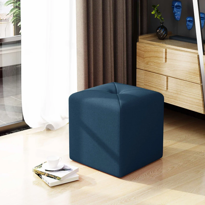 Modern Fabric Ottoman with Cushioned Top, Sturdy Frame, and Space-Saving Design, 16.5" L x 16.5" W x 17.25" H, Navy Blue