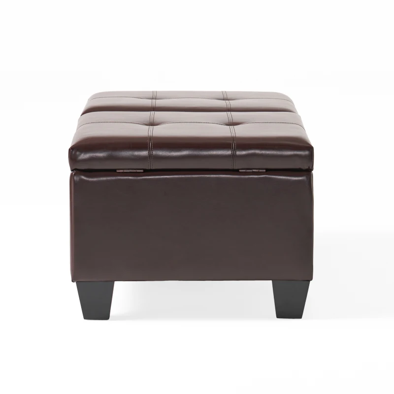 Double-Top Storage Ottoman with Soft Leather, Tufted Design, Ample Interior Space, and Matching Espresso Legs, 51"x24.5"x19", Brown