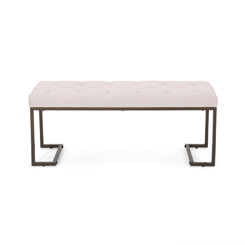 Stylish Bedroom Bench with Padded Seat Cushion, Upturned Wide U Shape, Light Assembly Required, 44.75" L x 15" W x 18.25" H, Beige
