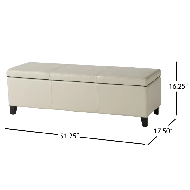 Storage Ottoman with Contemporary Design, Upholstered Seating, Versatile Storage Bench, 51.25" L x 17.5" W x 16.25" H, Ivory