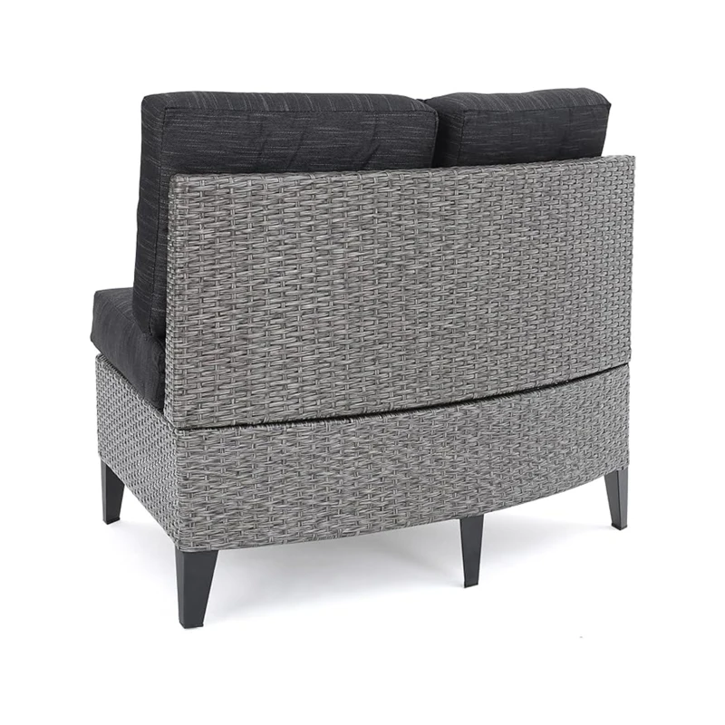 Outdoor 4 Seater Sofa, Modular Half-Circle Design, Polyethylene Rattan, Water-Resistant Cushions, Assembly Required, 105.5" x 35" x 28", Black+Gray
