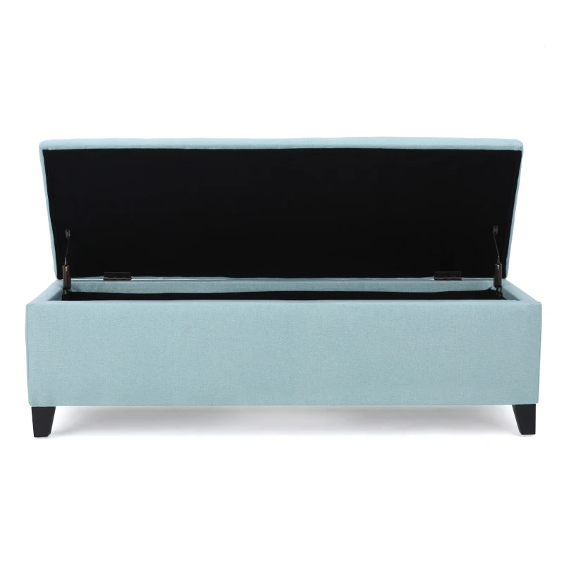 Storage Ottoman with Cushioned Top, Sturdy Frame, and Space-Saving Design, 51" L x 17.25" W x 16.5" H, Light Blue