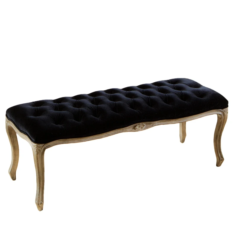 Stylish Bedroom Bench with Padded Seat Cushion, Upturned Wide U Shape, Light Assembly Required, 46.25" L x 17" W x 18" H, Black