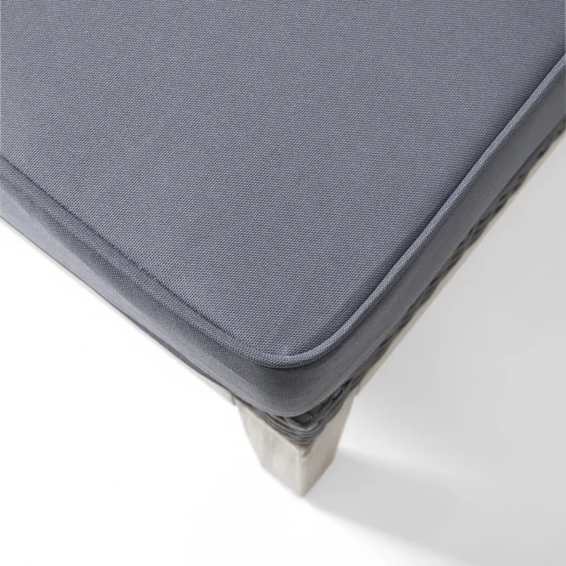 Loft Outdoor Acacia Wood and Wicker 5 Seater Sectional Sofa Set with Water-Resistant Cushions, Built-In Side Tables, and Durable Polyethylene Rattan, 64"x30"x27", Gray