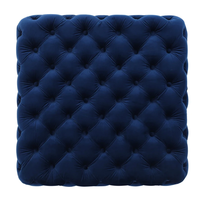 Velvet Ottoman with Cushioned Top, Sturdy Frame, and Space-Saving Design, 29" L x 29" W x 18.25" H, Navy Blue